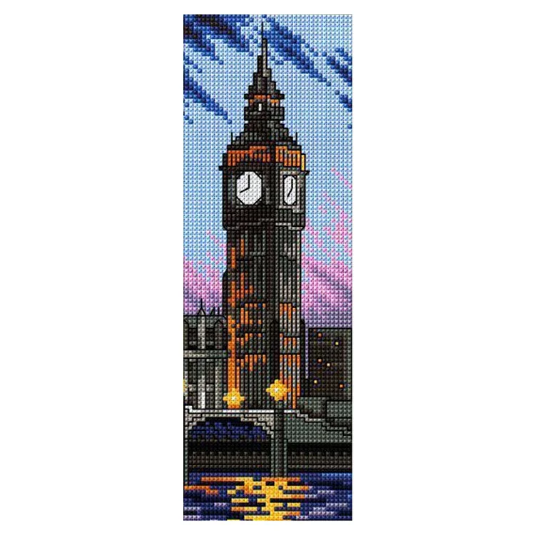 11CT Stamped Double-Sided Big Ben Bookmark Embroidery Kit 18x6cm for Book Lovers gbfke