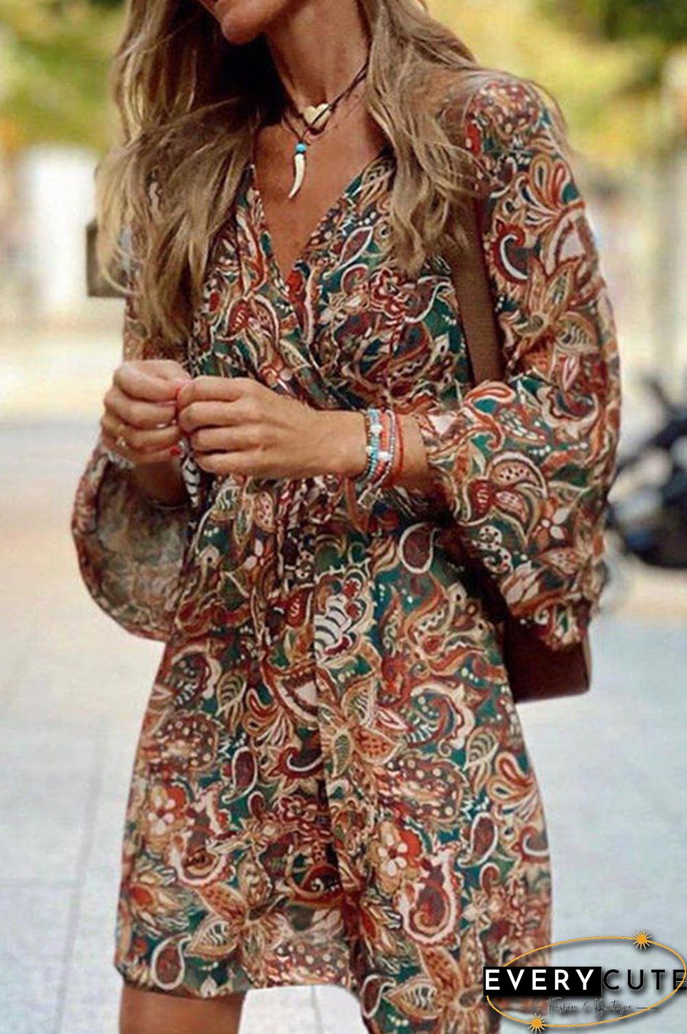 Floral V Neck Mini Dress