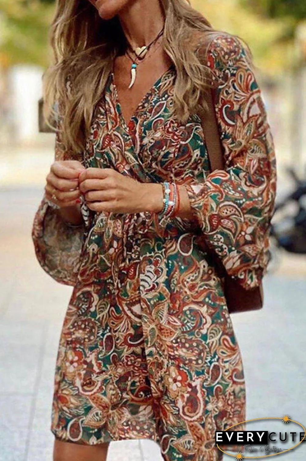 Floral V Neck Mini Dress