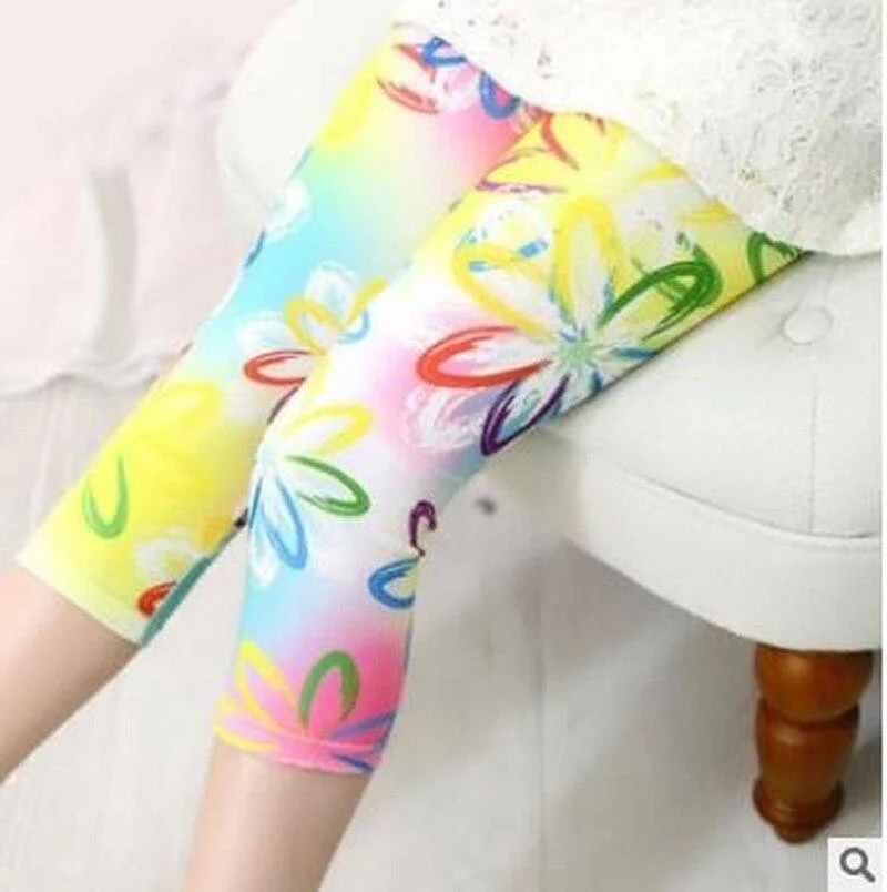 Baby Girls Leggings 2021 Kids Summer Breathable Flower Print Pencil Pant Children Cropped Trousers 2-12 Years Girl Leggings