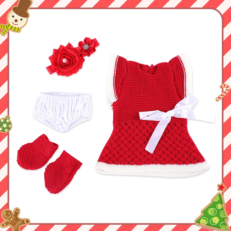 🔔[Christmas Celebration] For 12" Full Body Silicone Baby Doll Clothing 4-Pieces Set Accessories