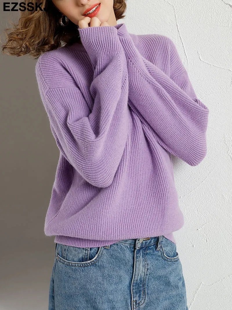 EZSSKJ Soft oversized Cashmere Sweaters Women 2021 puff sleeve Winter sweater Pullovers Loose Female  Warm Basic sweater Jumper