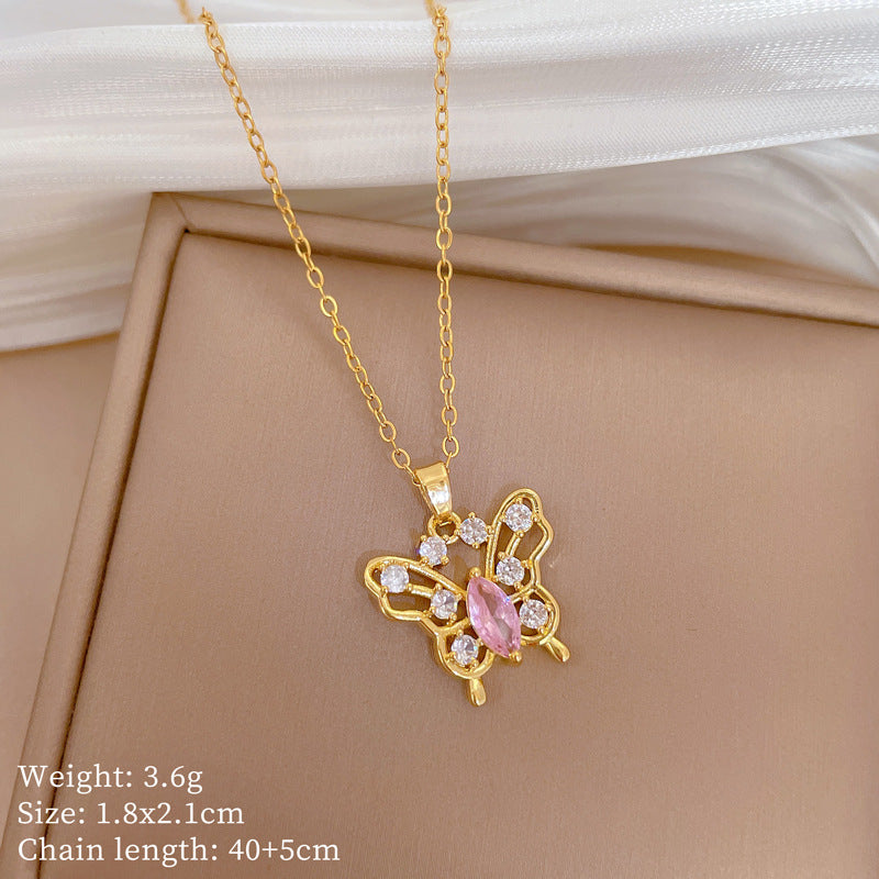 Copper Micro-Inlaid Necklace For Women Copper Micro-Inlaid Real Gold Electroplating Simple Ins Exquisite Clavicle Chain Neck Chain