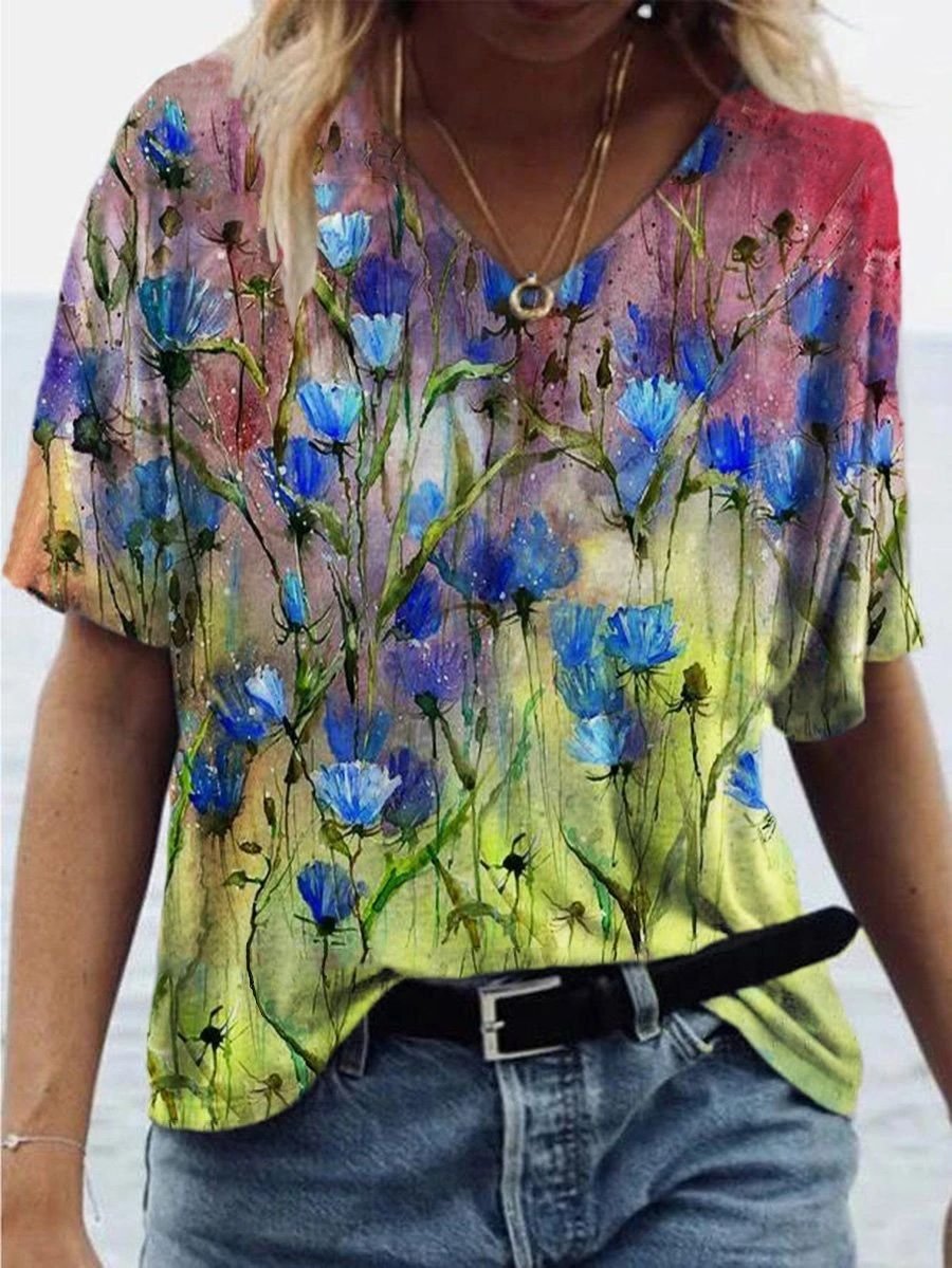 Blue Flowers Printed Women's T-shirt