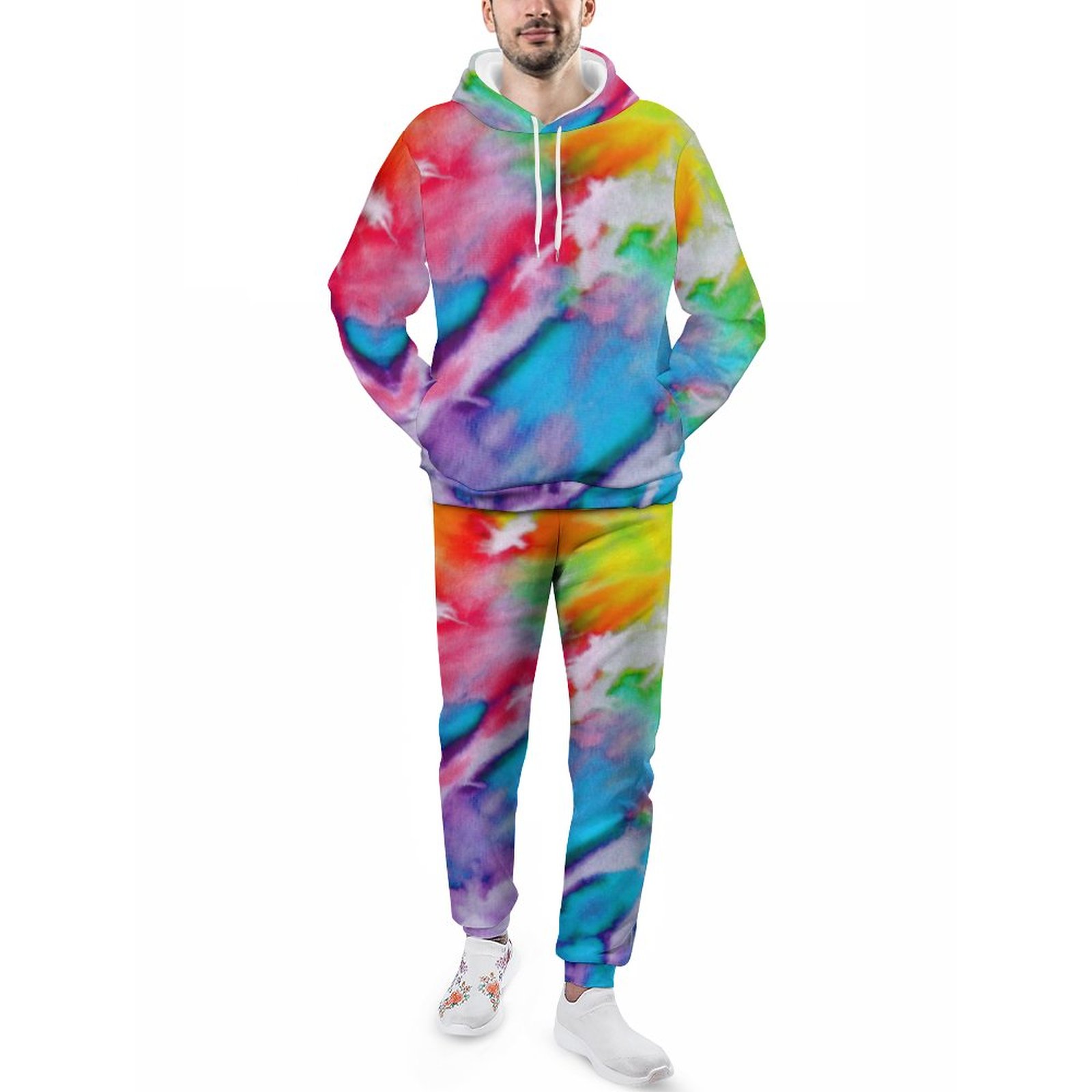 Colorful Abstract Rainbow Watercolor Tie Dye Men's Sweatsuits Set Guys Casual Athletic Pullover And Sweatpants Suit Outfit