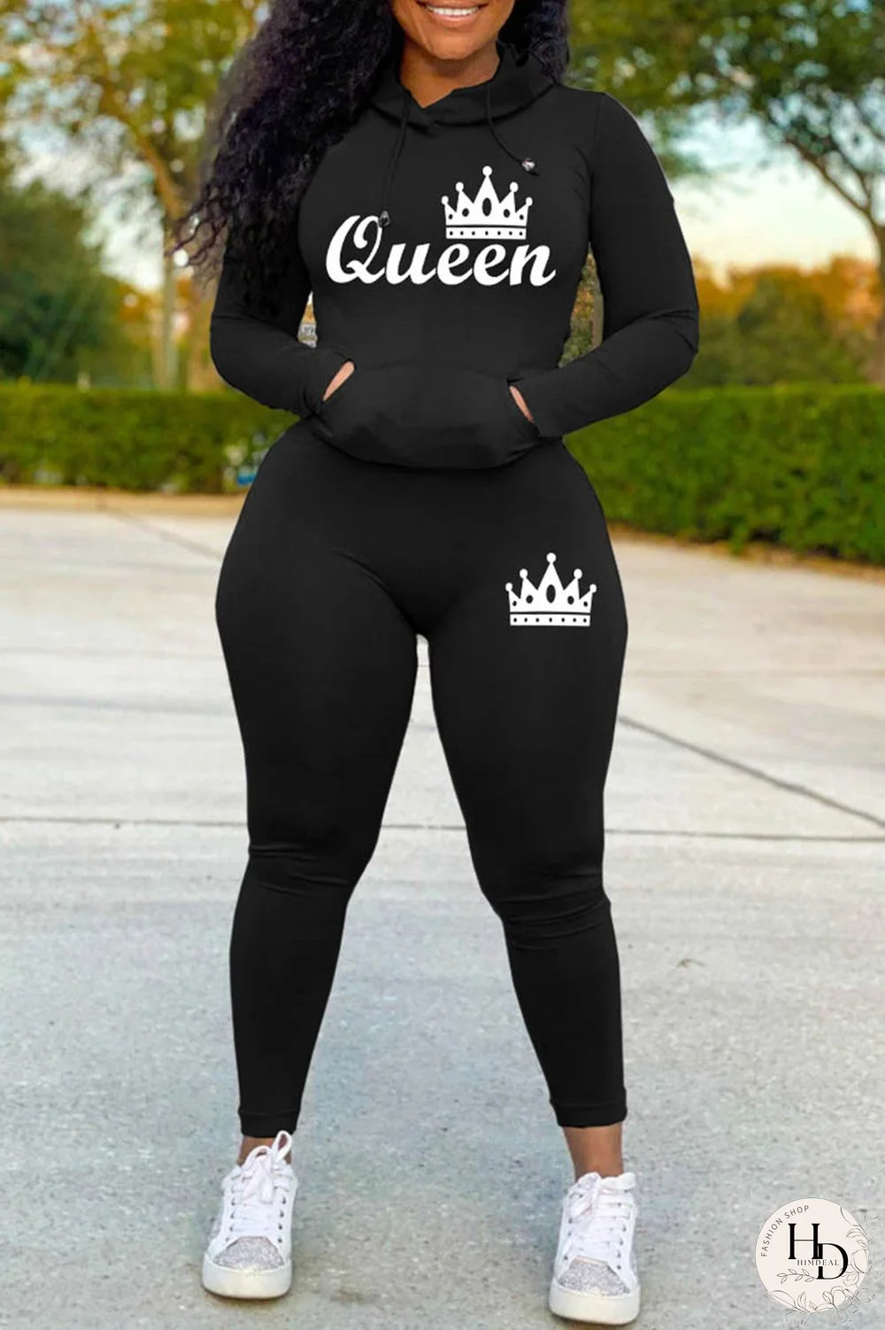 Red Casual Letter Print Basic Hooded Collar Long Sleeve Two Pieces