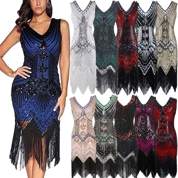 Vintage Dress Great Gatsby Dress 19Sequin Flapper Evening Dress Prom Tassel Hem Dress - Shop Trendy Women's Fashion | TeeYours