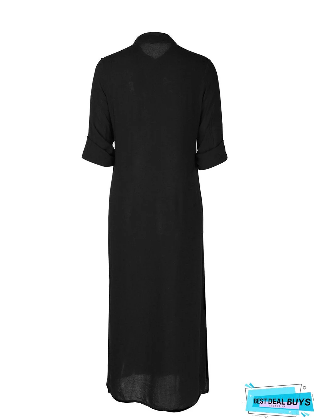 Long Sleeve Plunging Neck Buttoned Dress White Dresses Linen