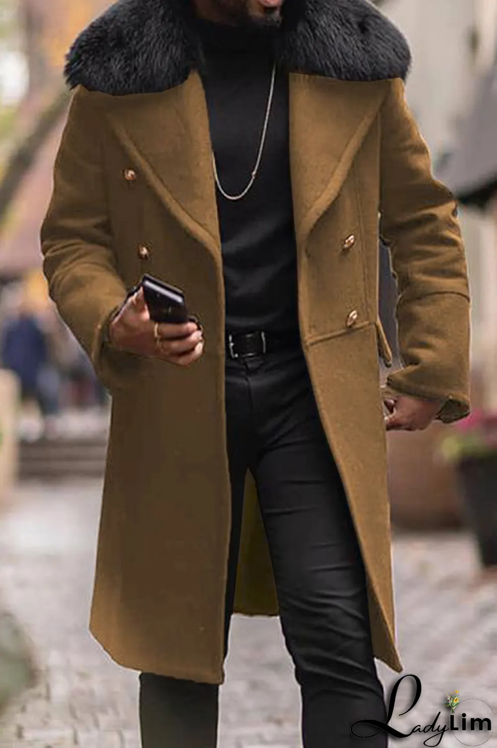 Black Fashion Casual Patchwork Split Joint Buckle Turndown Collar Outerwear