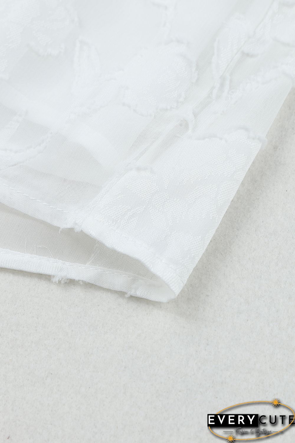 White Lush Printed Balloon Sleeve Ruched Chiffon Top