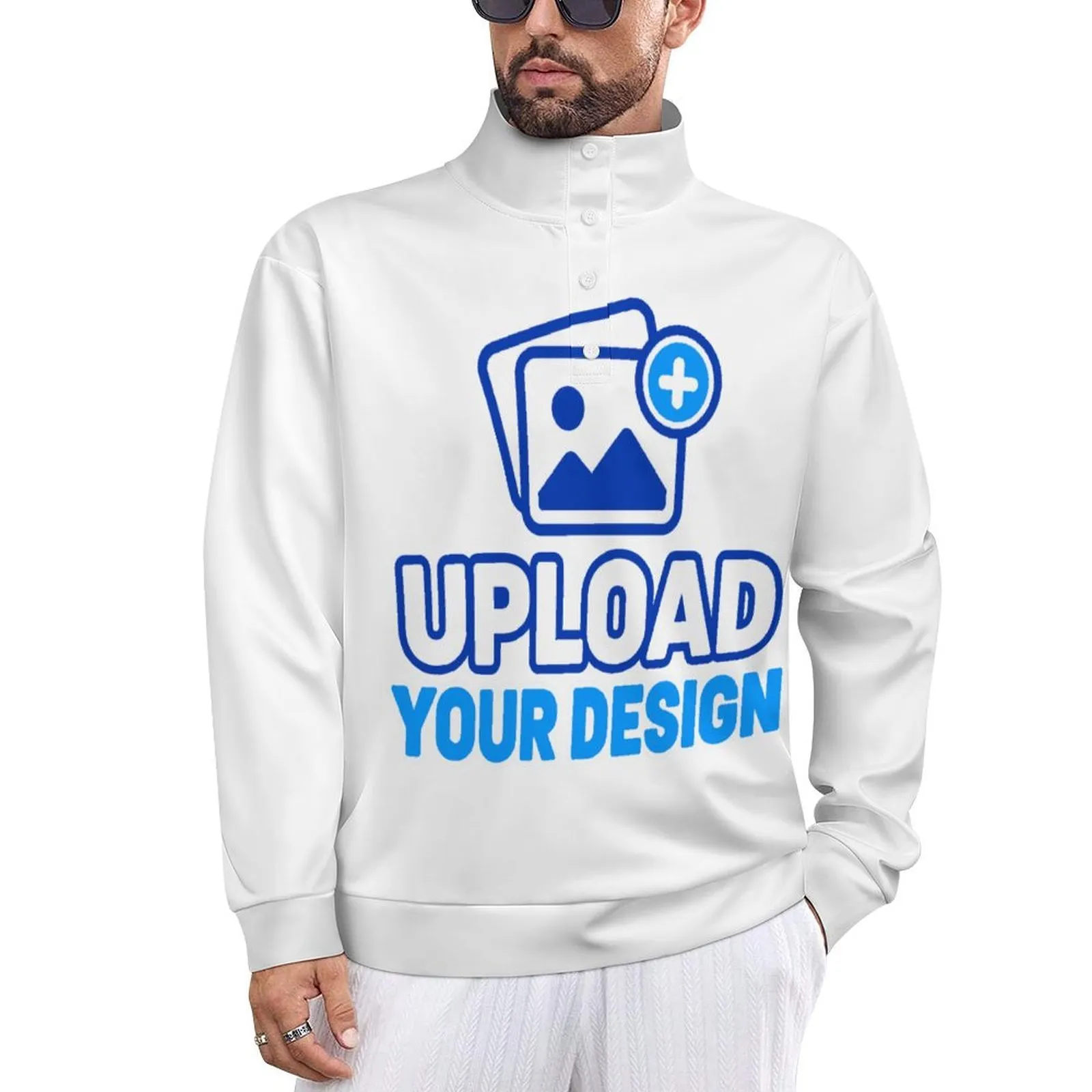 Men's Stand Collar Long Sleeve Hoodie custom product view 8