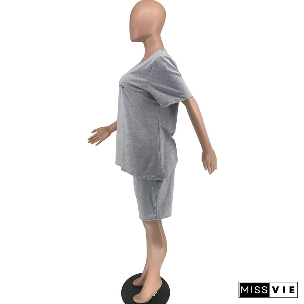 Letter Short Sleeve T Shirts and Shorts 2 Piece Outfits