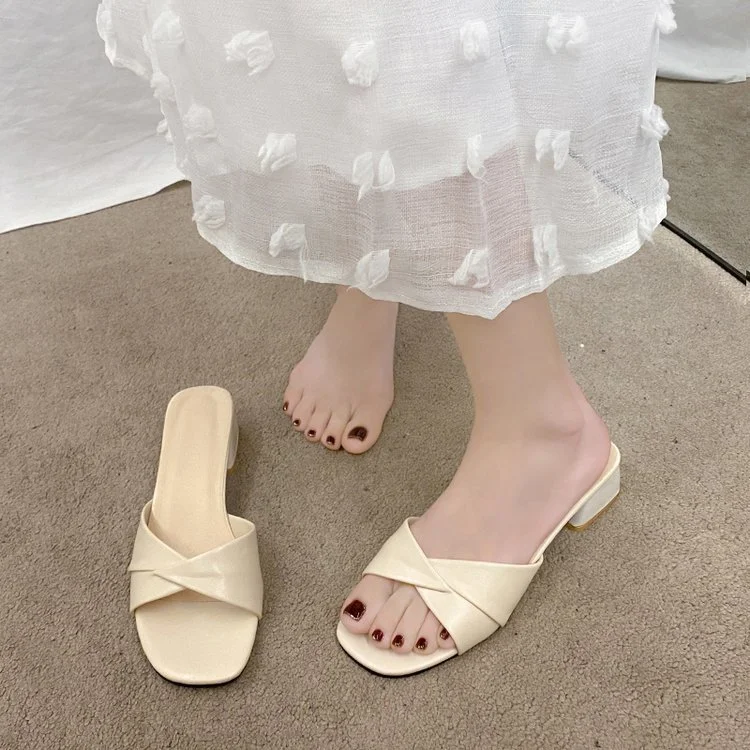 Wongn Wongn Summer New Women's Shoes Fashion Pleated One-Word Outside Wear With Cool Drag Thick With Slippers Large Size