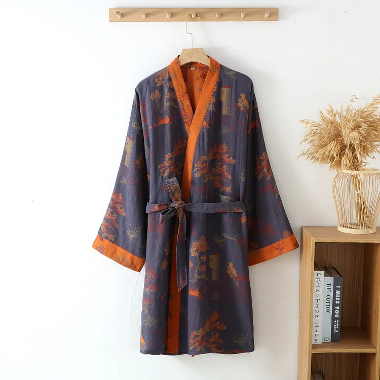 Pure Cotton Breathable Retro Kimono Bathrobe Radinnoo.com