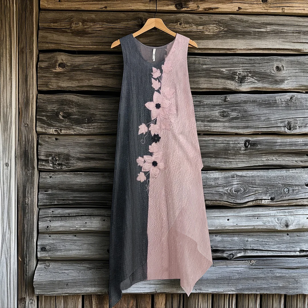 Women's Retro Floral Patchwork Irregular Design Sleeveless Dress