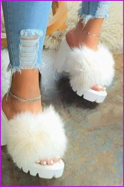Party High Heel Sandals Fur Women Plush Shoes F1724