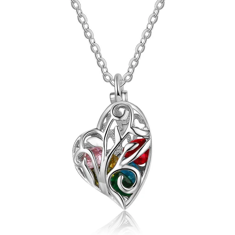 Heart Cage Family Tree Necklace with Birthstones Personalized Mother Necklace