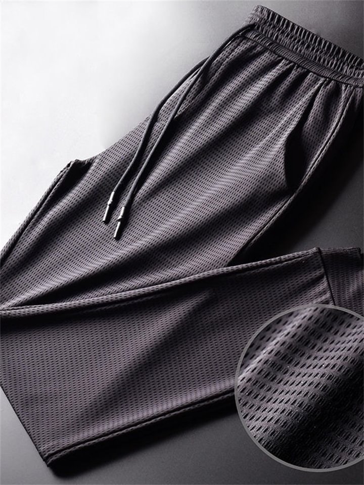 Men's Trousers Casual Pants Pocket Drawstring Elastic Waist Plain Breathable Quick Dry Ankle-Length Casual Daily Fashion Streetwear Black -vasmok