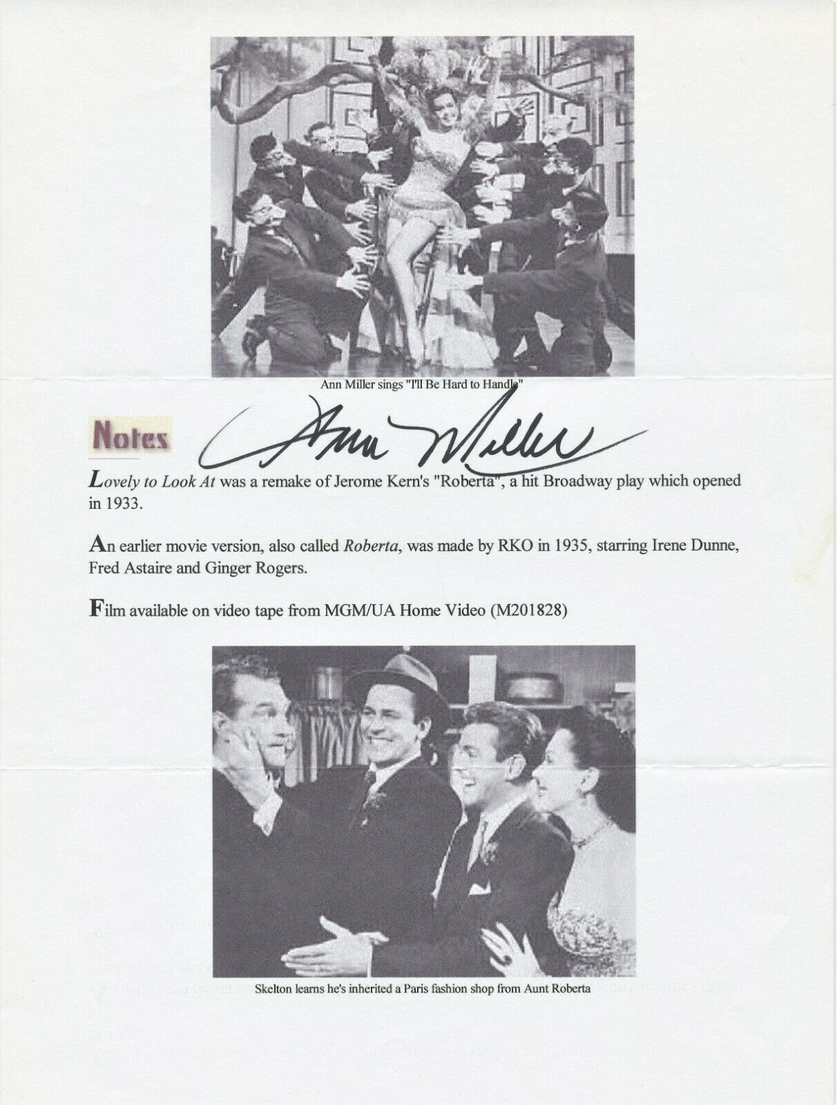 ANN MILLER Autographed Scenes