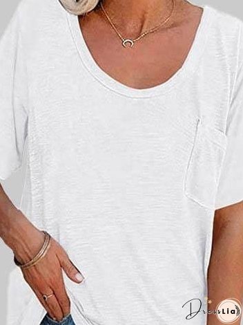 Solid Color Ribbed Knit T-Shirt