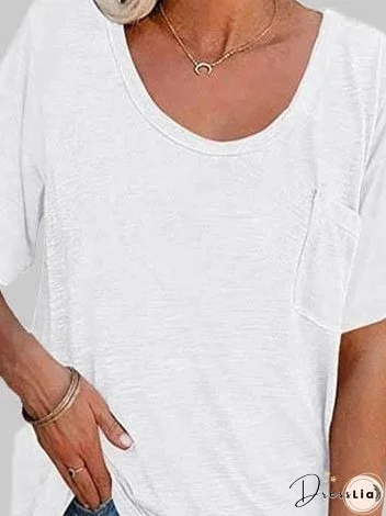 Solid Color Ribbed Knit T-Shirt