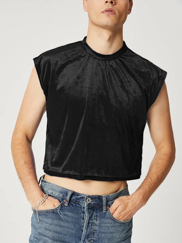 Aonga - Mens  Velvet Casual Crop Top VestJ