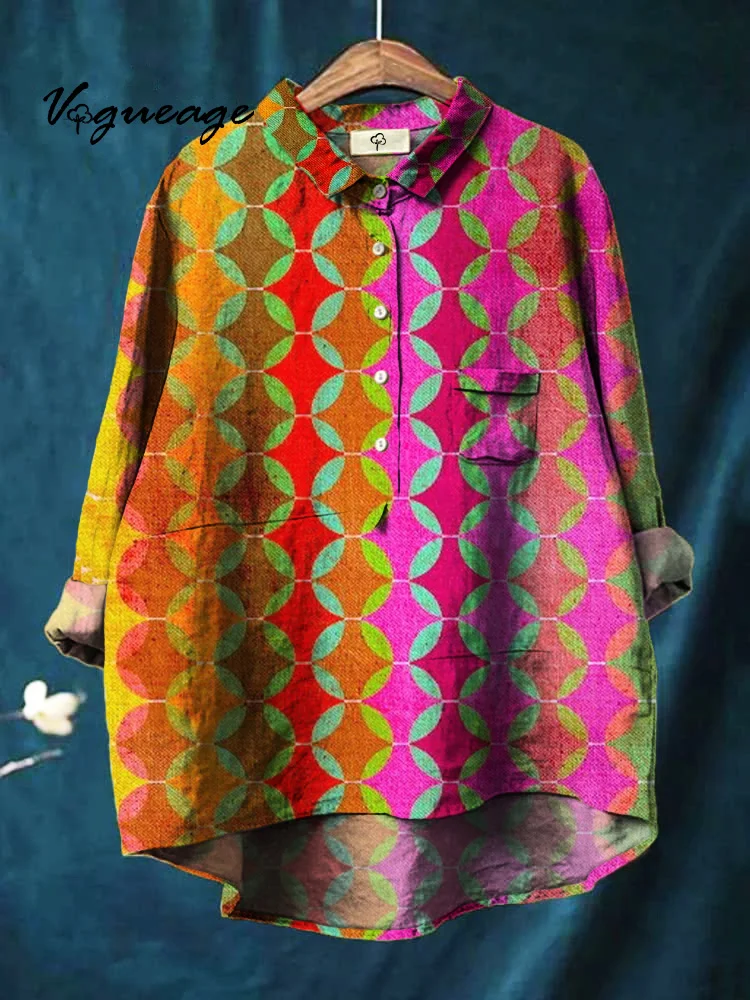 Neatly Arranged Circular Pattern Printed Cotton And Linen Shirt