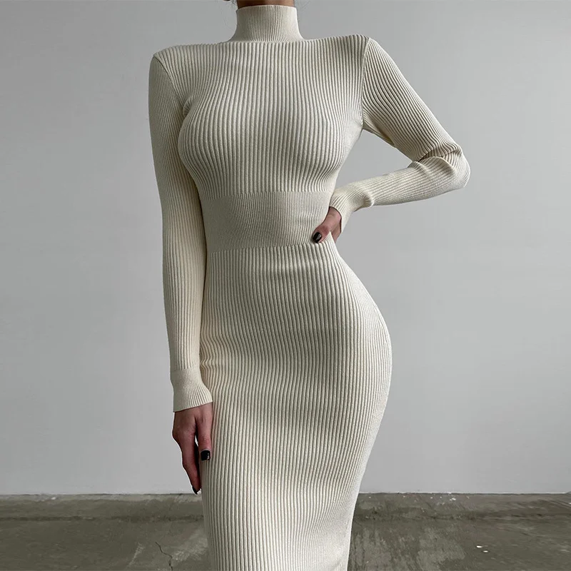 Turtleneck Wool Knit Sexy Dress