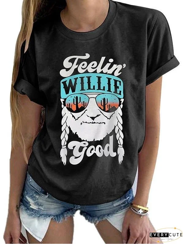Crew Neck Short-sleeved T-Shirt With Old Letters Print