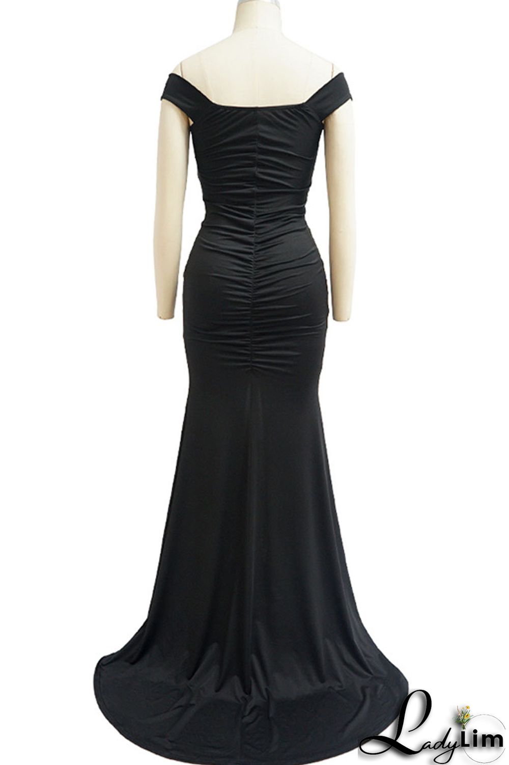 Burgundy Elegant Solid Patchwork Slit Fold V Neck Evening Dress Dresses