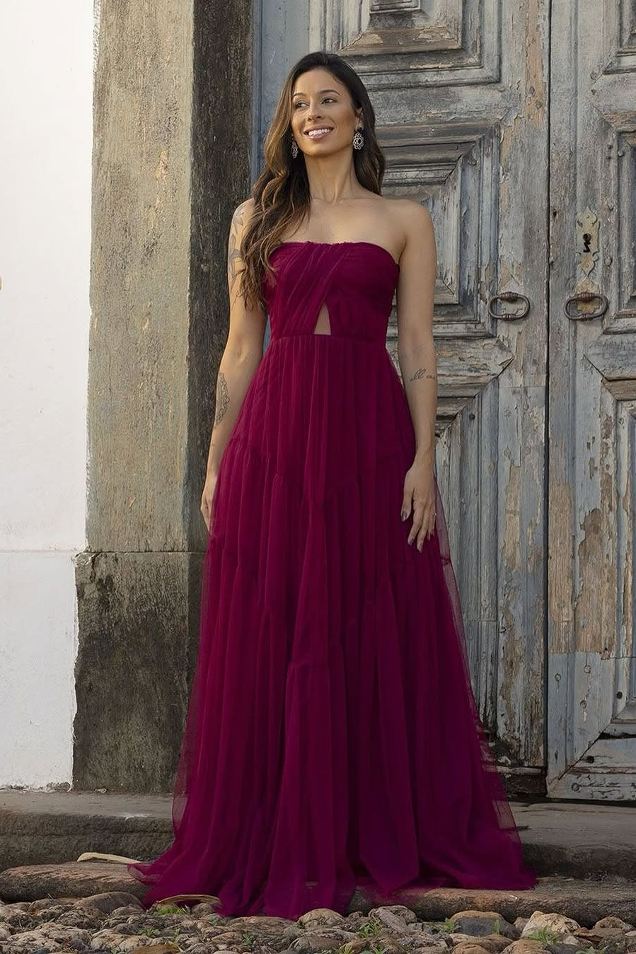 Daisda Simple Sleeveless Strapless Square Long Prom Dress 