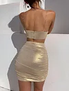 Bronzing Fabric Spaghetti-Neck Sexy Slim Skirt Suit