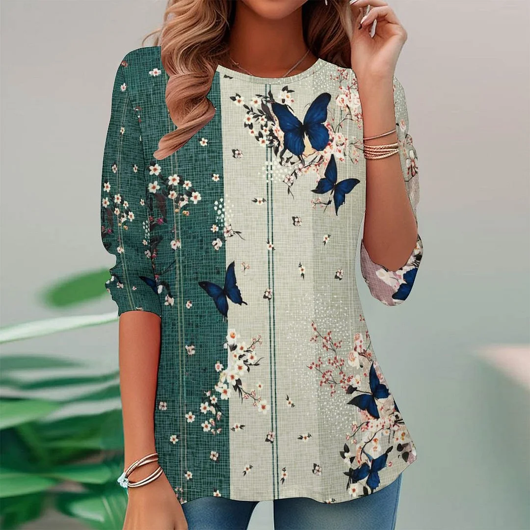 Vintage Printed Long Sleeve Plus Size Tunic for  Women and Men Unisex Pattern Floral,Pink,Green,Stitch