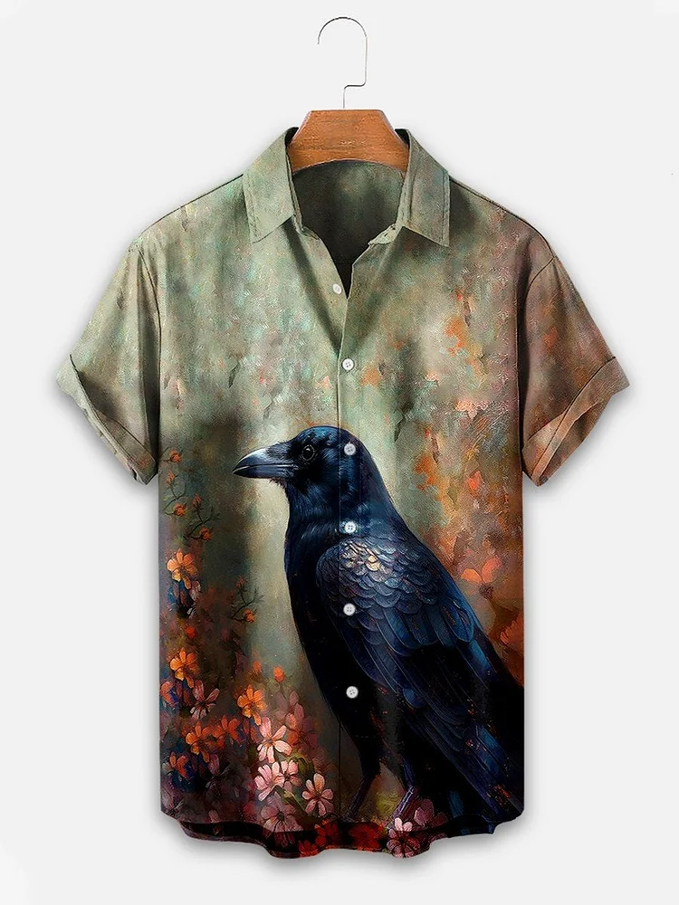 Men's Halloween Raven Print Casual Shirt