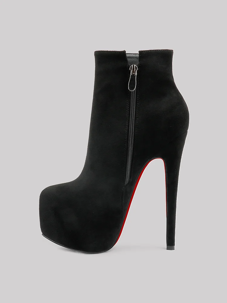 5.9" Women's Sky High Heels Platform Red Bottom Shoes Winter Suede Ankle Boots