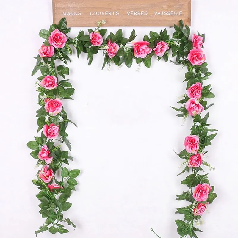 Silk Artificial Rose Vine Hanging Flowers for Wedding Home Garden Living Room Wall Decoration Rattan Fake Plants Leaves Garland