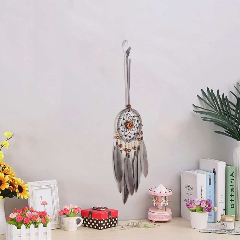 Grey Feathers Beads Pure Handmade Dream Catcher Door Wall Hanging Pendant