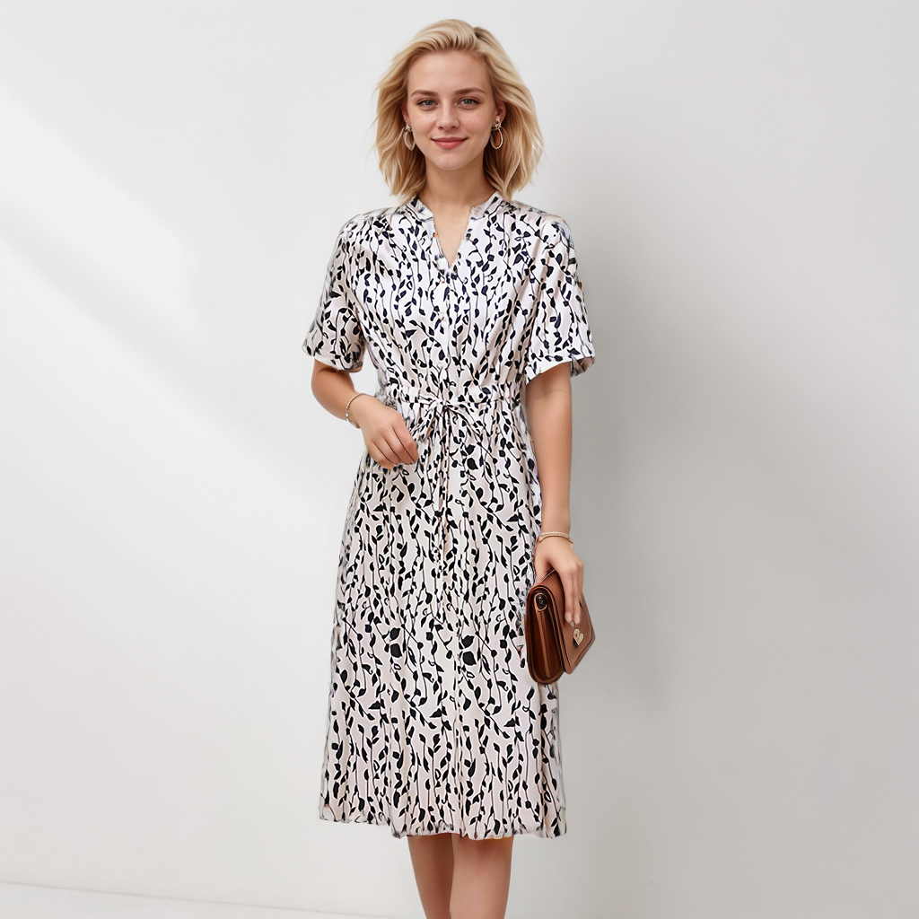 White Women's Silk Midi Dress For Office Lady REAL SILK LIFE