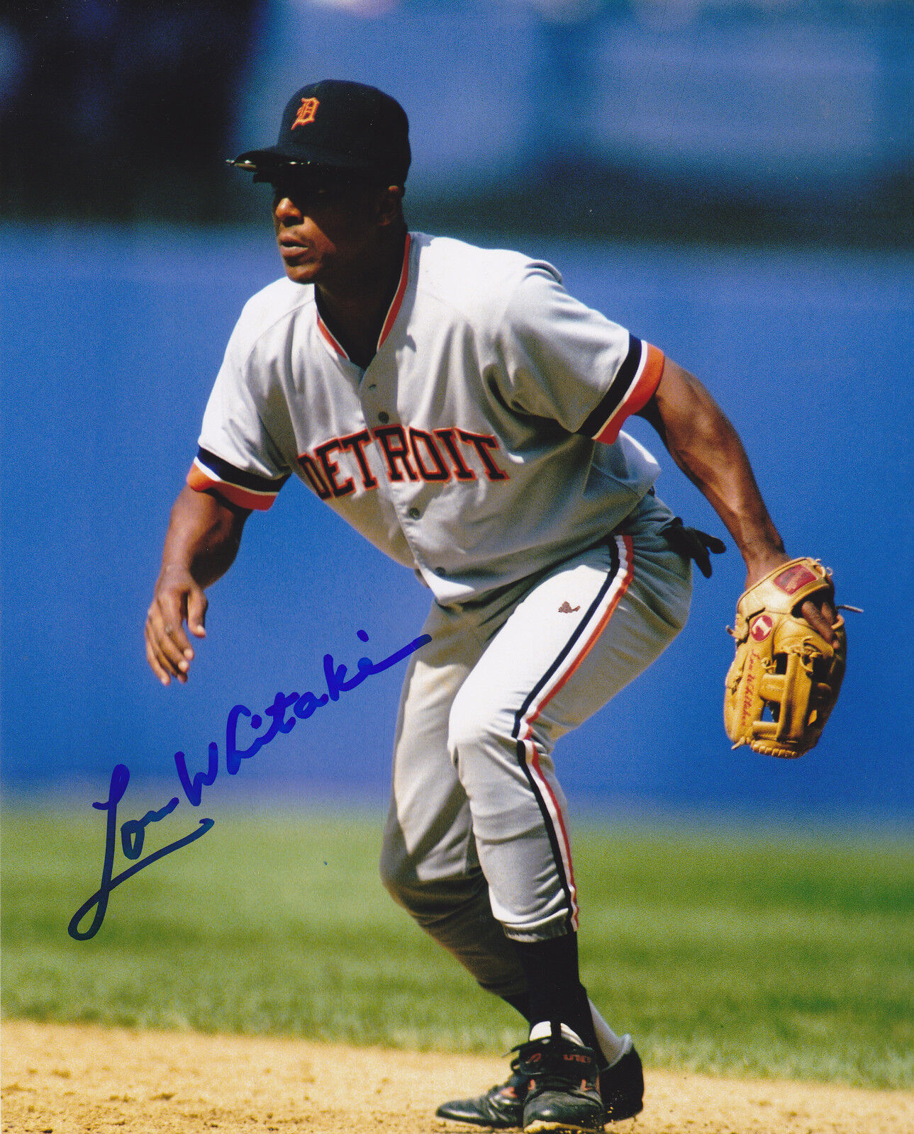 LOU WHITAKER DETROIT TIGERS ACTION SIGNED 8x10