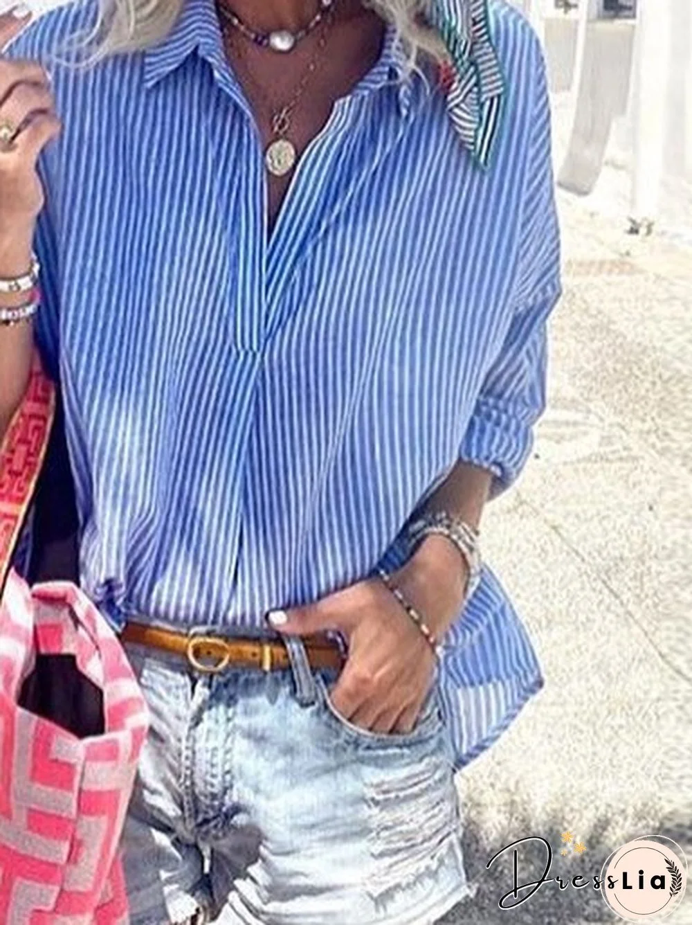 Casual Cotton Long Sleeve Shift Blouse