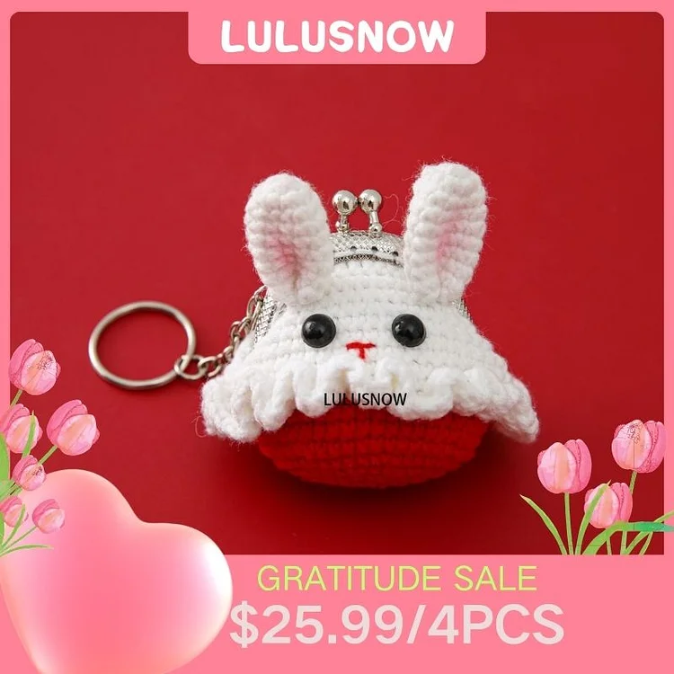 Lulusnow Handmade Red Rabbit Easter Gift ANIMAL CARTOON Small Money Pouch Crochet Coin Purse Keychain Bag Pendant Gift for Her/Friend/Kids/Christmas/Easter