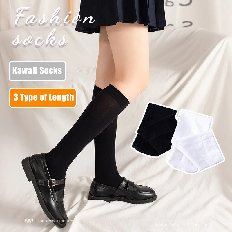 Billionm 3Pair Soft Knee High Sheer Toe Crew Socks Black White Classic JK Kawaii Super Elastic Pantyhose 2021 Street Fashion Stockings