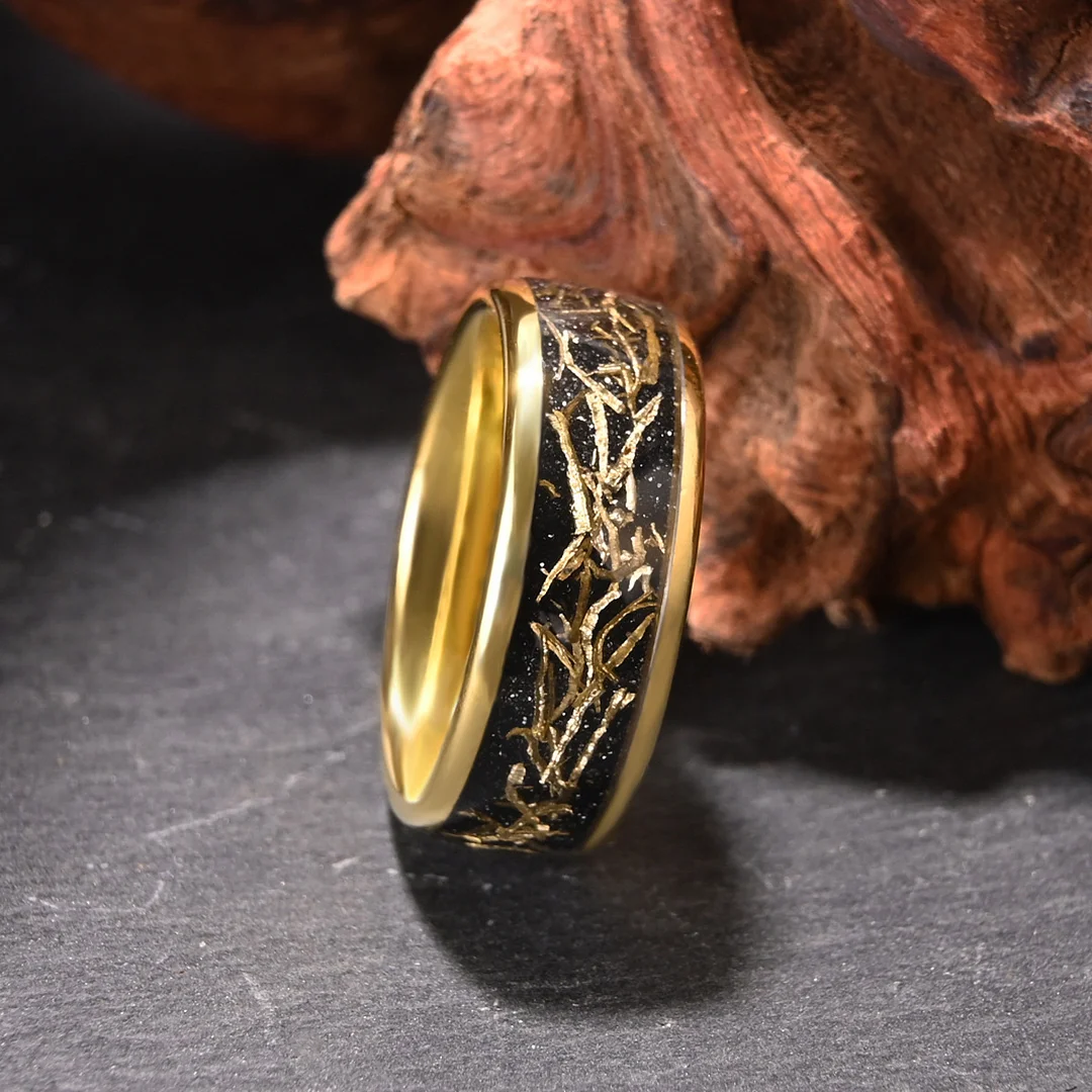 8MM Gold Tungsten Carbide Rings Copper Wire and Black Sandstone Wedding Comfort Fit Couple Rings