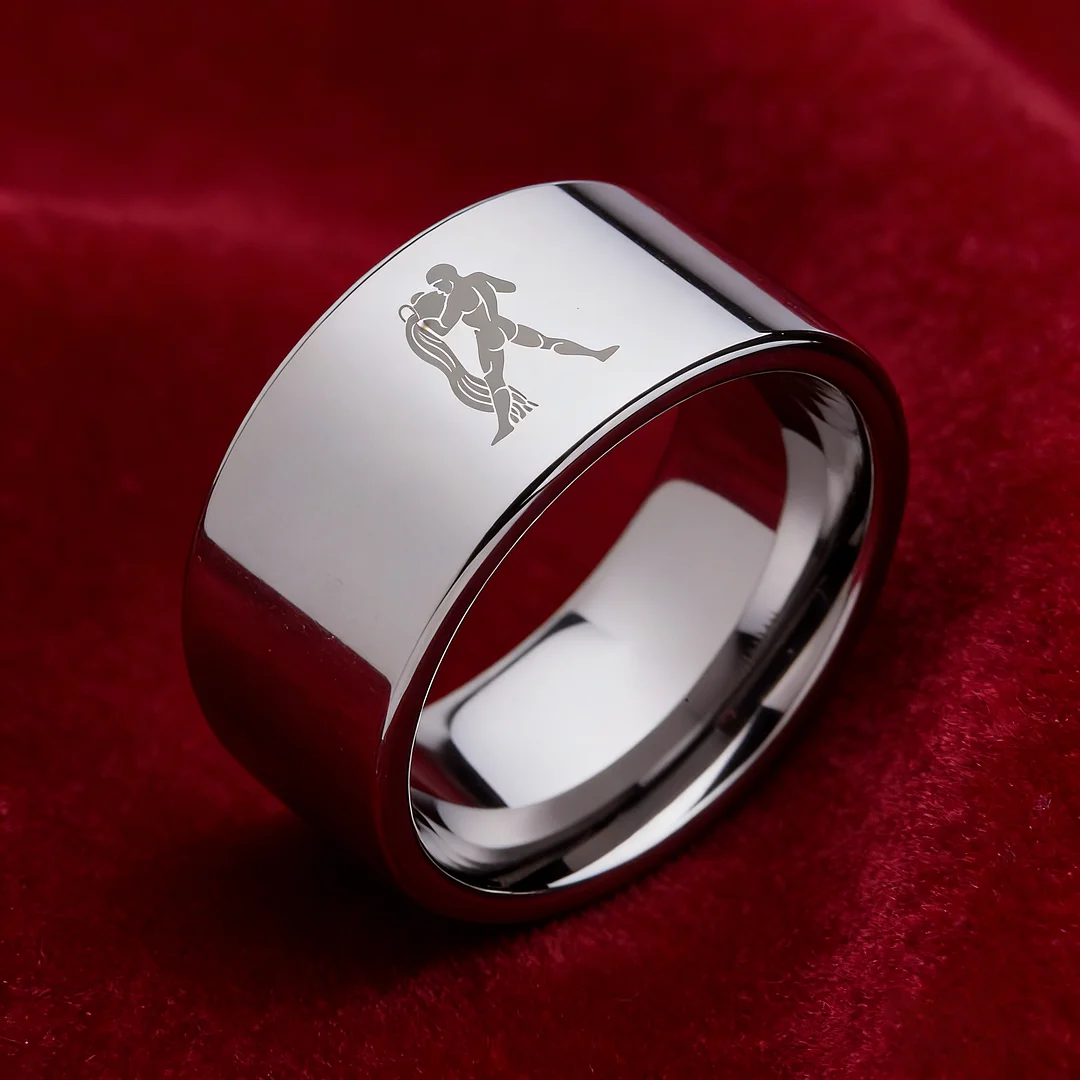 4MM 6MM 8MM 10MM Silver Zodiac Aquarius Laser Couple Wedding Bands Flat Tungsten Carbide Rings for Men and Women