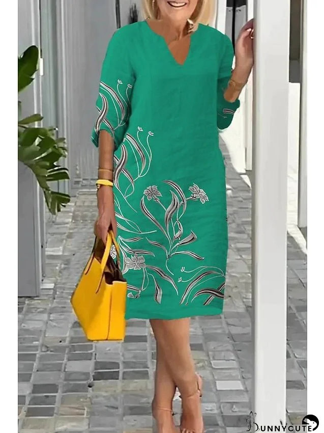 Casual Dress Shift Dress Summer Dress Floral Print Split Neck Midi Dress Active Fashion Outdoor Daily Half Sleeve Regular Fit Light Green Red Royal Blue Summer Spring S M L XL XXL for Women