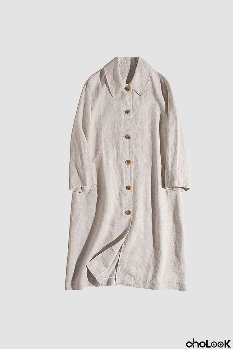 Daisy Linen Classic Collar Buttoned Coat