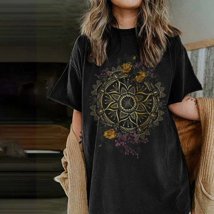   Vintage yellow floral print designer t-shirt - Neojana