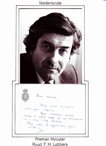 Netherlands PM Ruud Lubbers 1939-2018 signed card 4x6