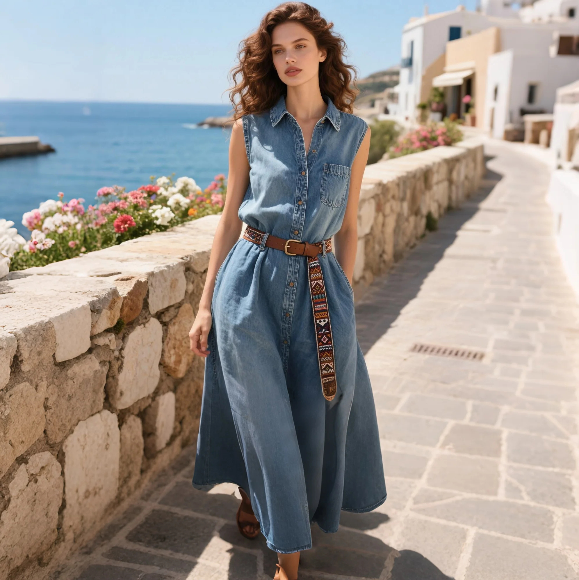 Women's Shirt Lapel Sleeveless Long Dress Sleeveless Denim Skirt Daily Casual Comfortable Long Denim Dress
