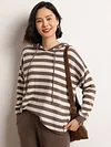 High Quality Women Cashmere Sweater For Autumn Winter 100% Cashmere Knitwear Soft Loose Hoodies Striped Pullover Female Cloth